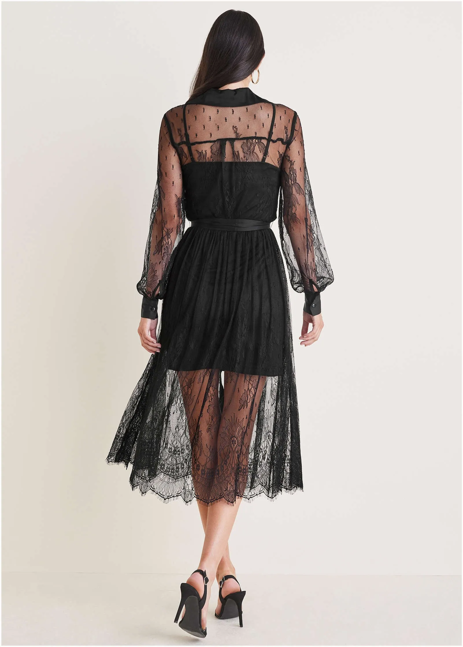 Lace Belted Midi Dress - Jet Black sold by VENUS product image thumbnail 2