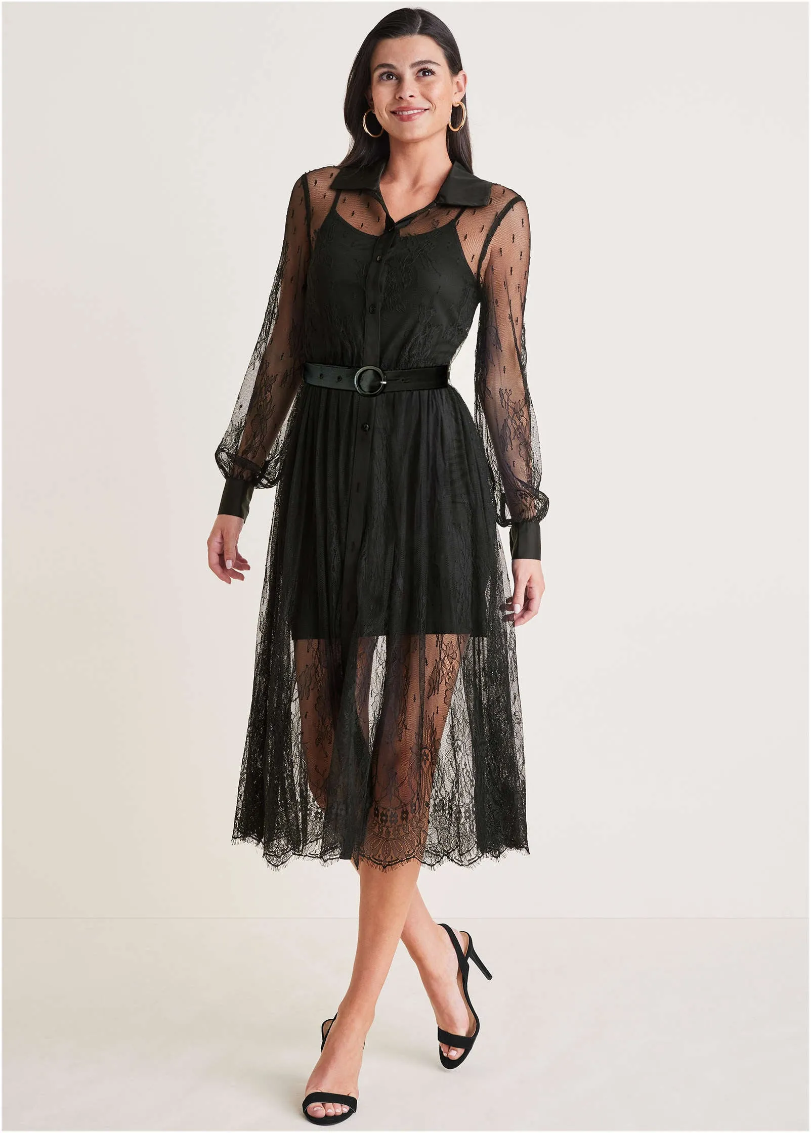 Lace Belted Midi Dress - Jet Black sold by VENUS product image thumbnail 3