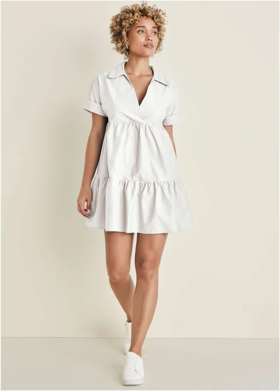 Cotton Poplin Tiered Dress - Cloud Dancer sold by VENUS
