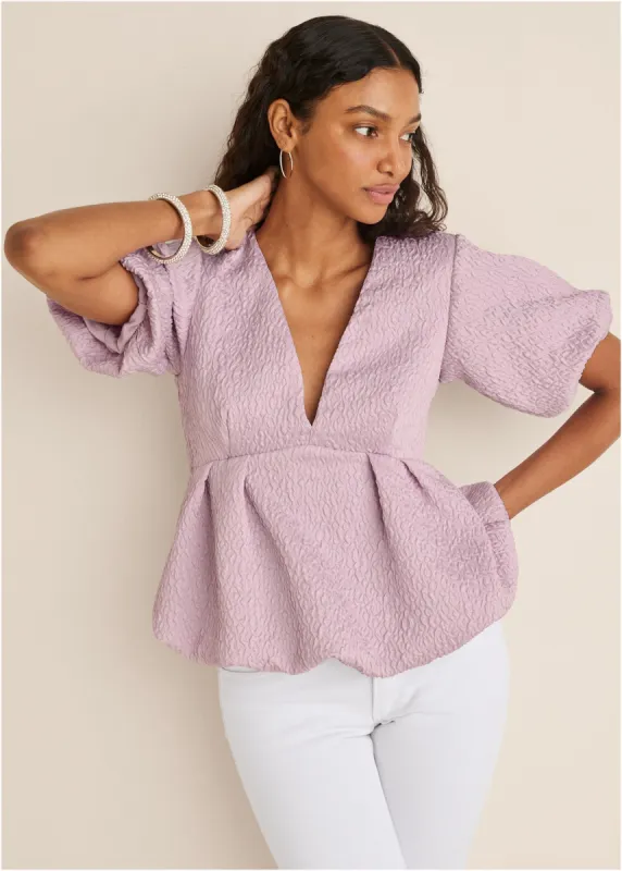 Textured V-Neck Top - Lilac sold by VENUS