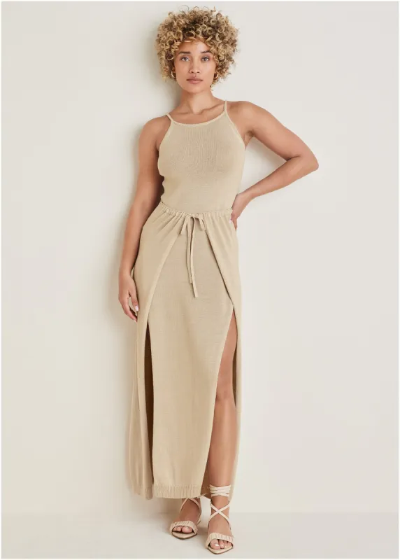 High Slit Sweater Maxi - Sand sold by VENUS