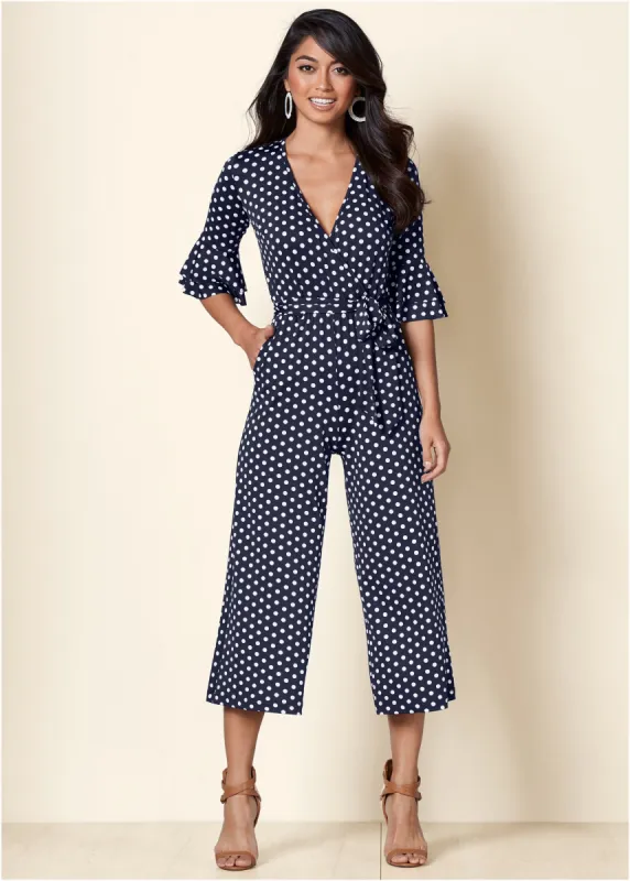 Polka Dot Jumpsuit - Navy & White sold by VENUS