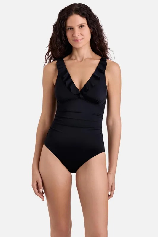 Kayla Ruffle Underwire One Piece - Black sold by VENUS