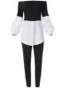 Layered Shirting Jumpsuit - Black & White sold by VENUS