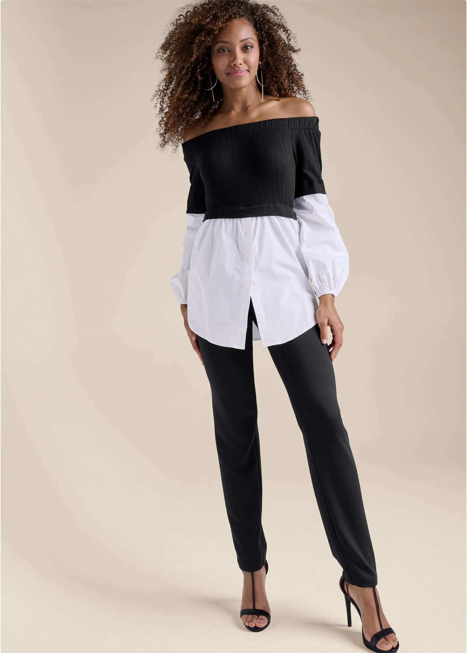 Layered Shirting Jumpsuit - Black & White sold by VENUS