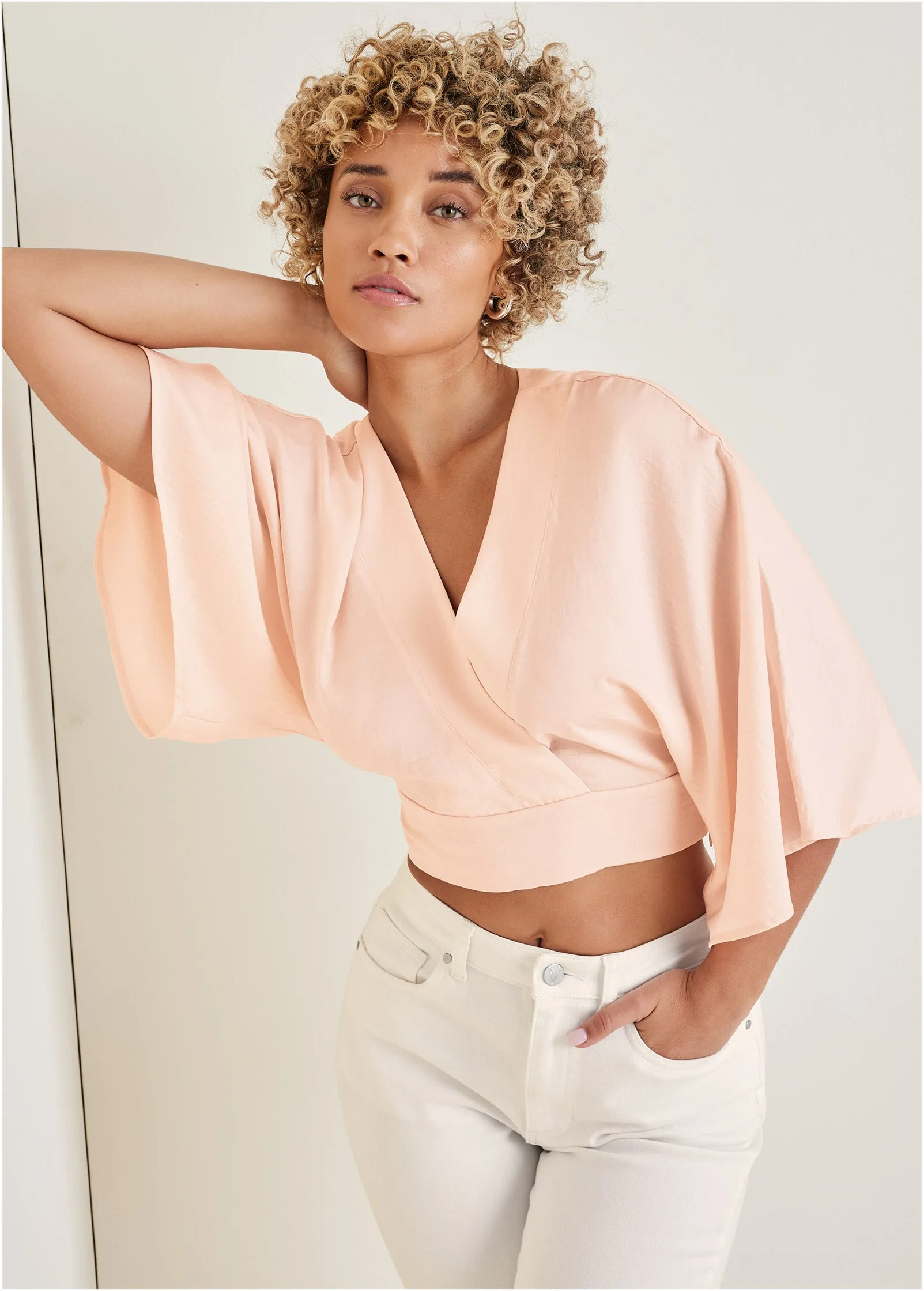 Kimono Sleeve Faux Wrap Top - Blush sold by VENUS product image thumbnail 4