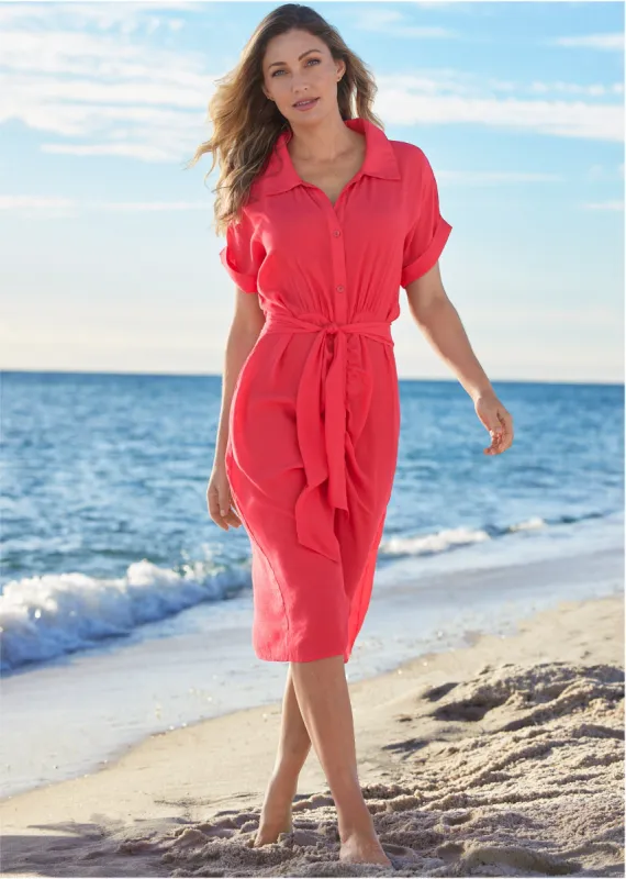 Button Down Dress Cover-Up - Sunset Pink sold by VENUS