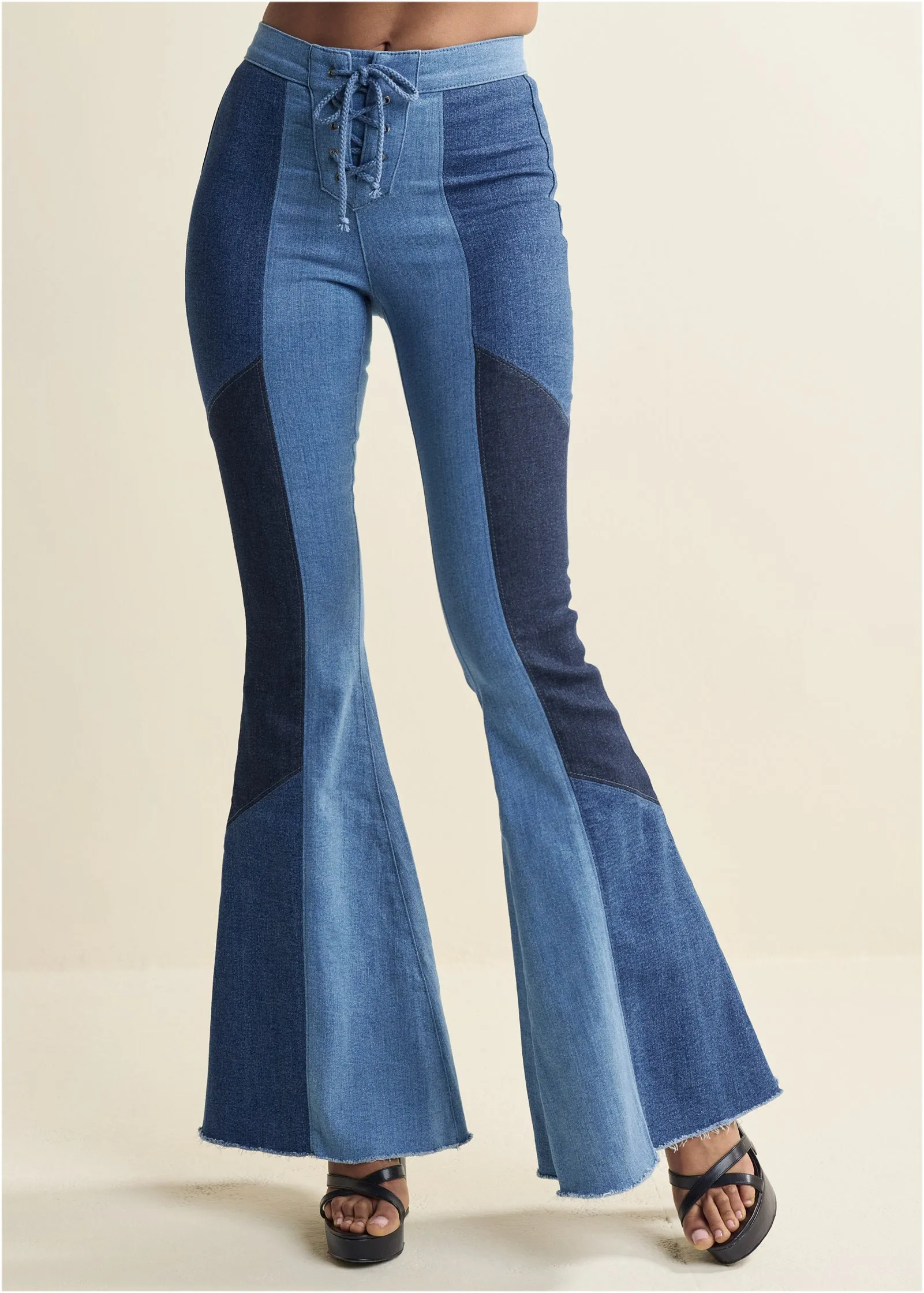 Color Block Flare Jeans - Denim Multi sold by VENUS