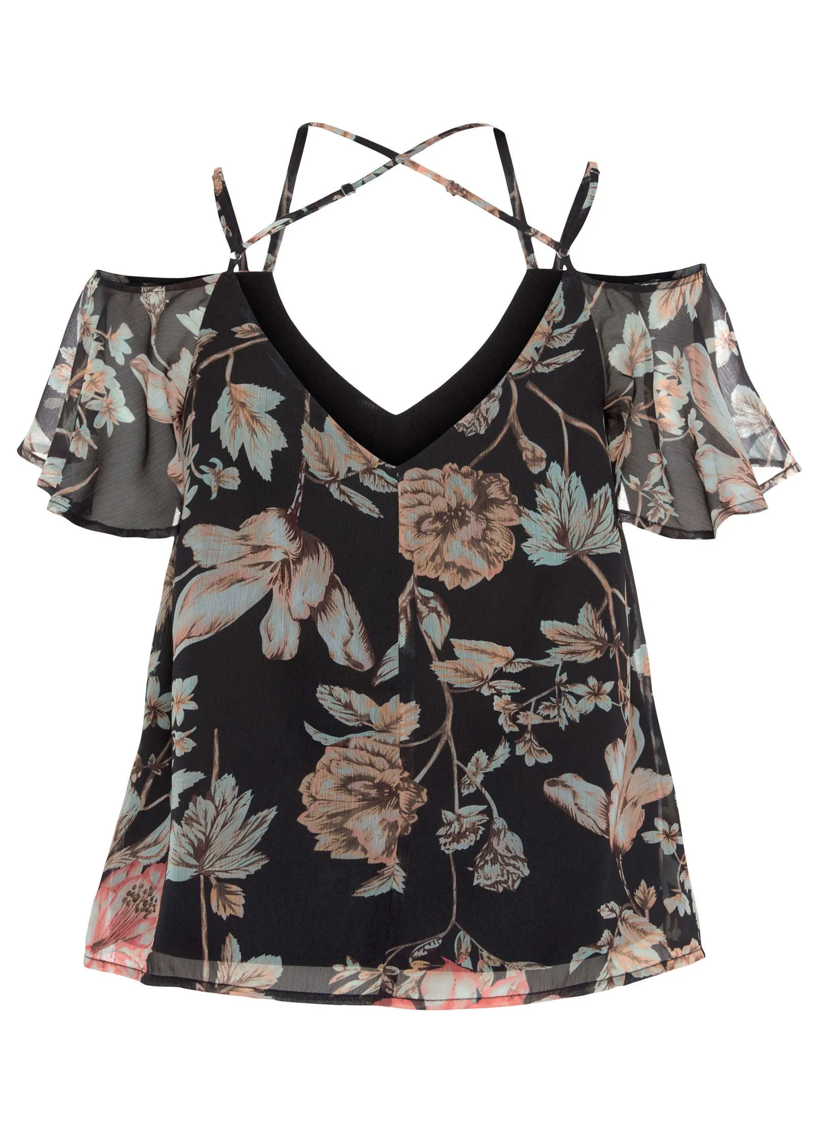 Flutter Sleeve Top - Black Multi sold by VENUS product image thumbnail 2