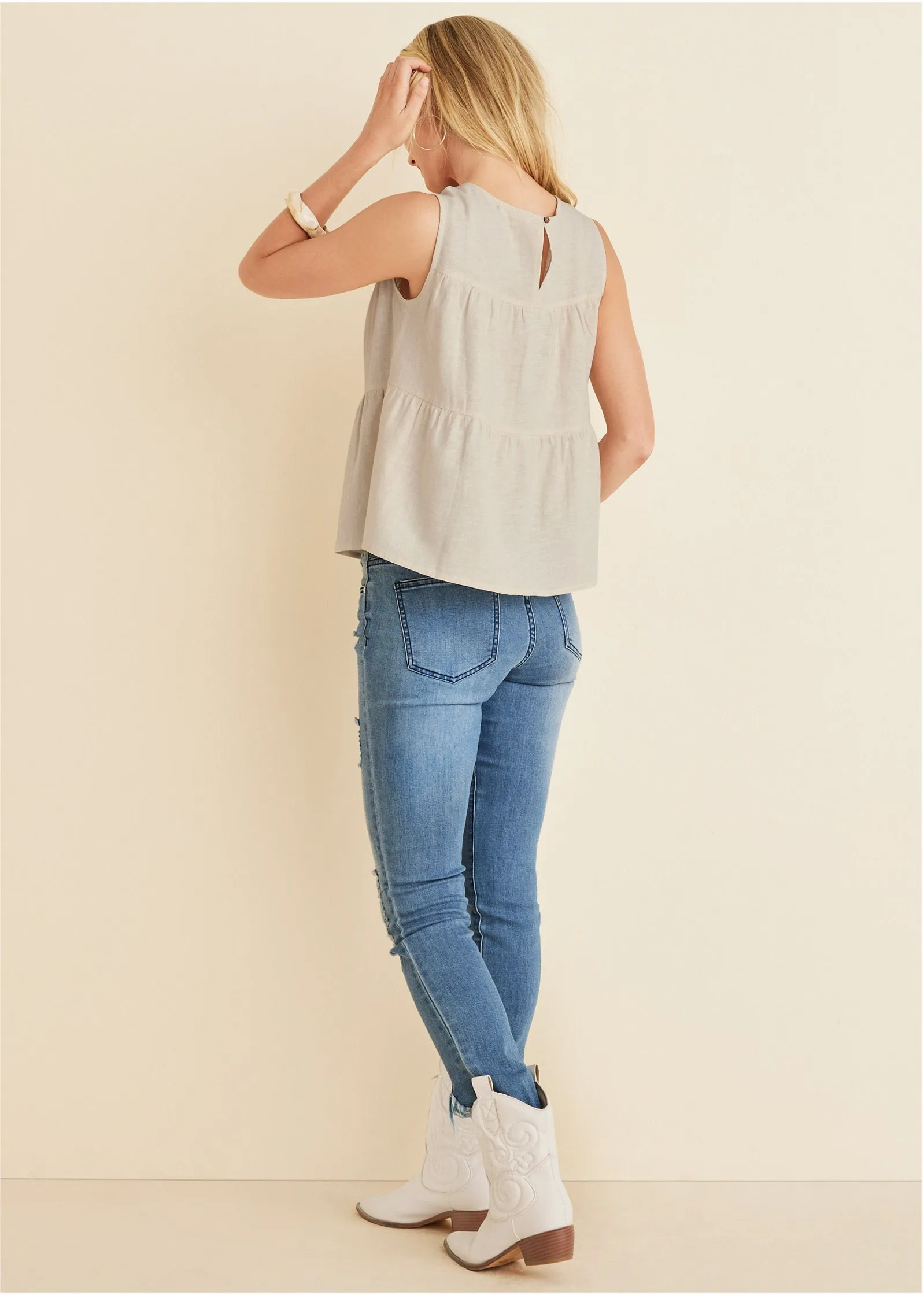 Linen Tiered Tank Top - Cream sold by VENUS product image thumbnail 2
