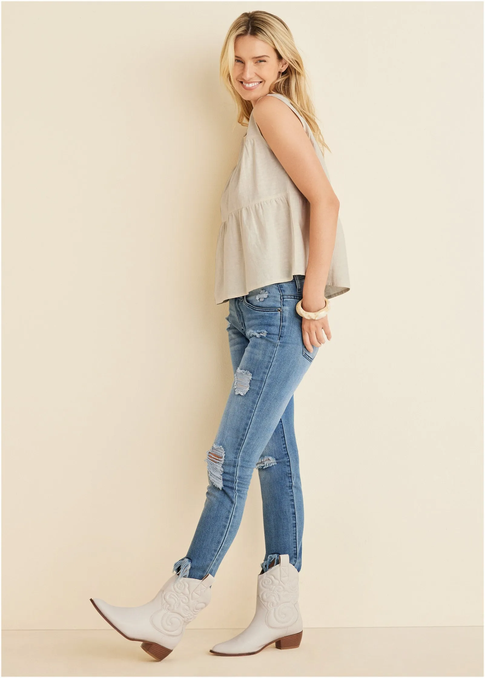 Linen Tiered Tank Top - Cream sold by VENUS product image thumbnail 3