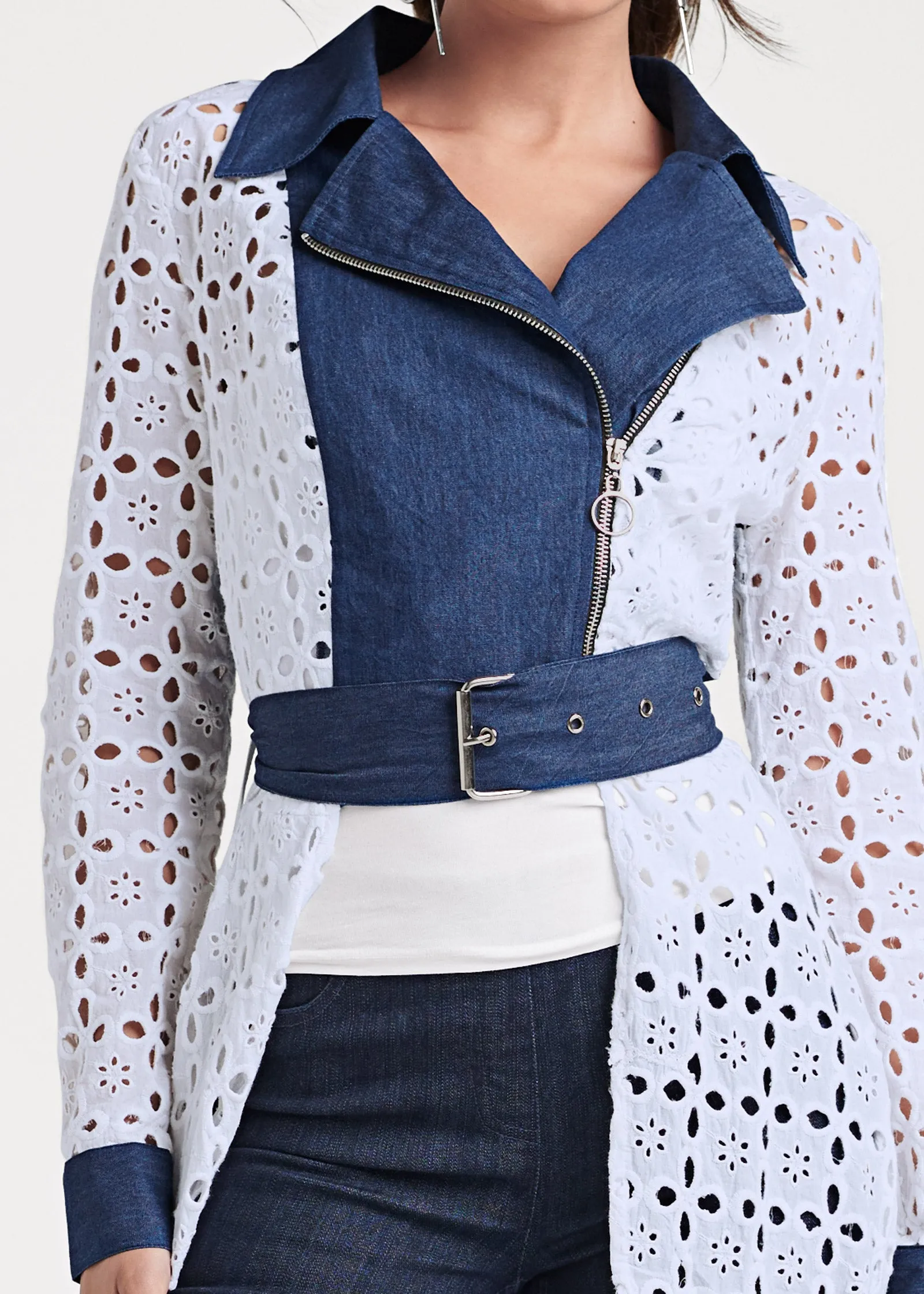 High-Low Eyelet Jacket - Indigo & White sold by VENUS product image thumbnail 3