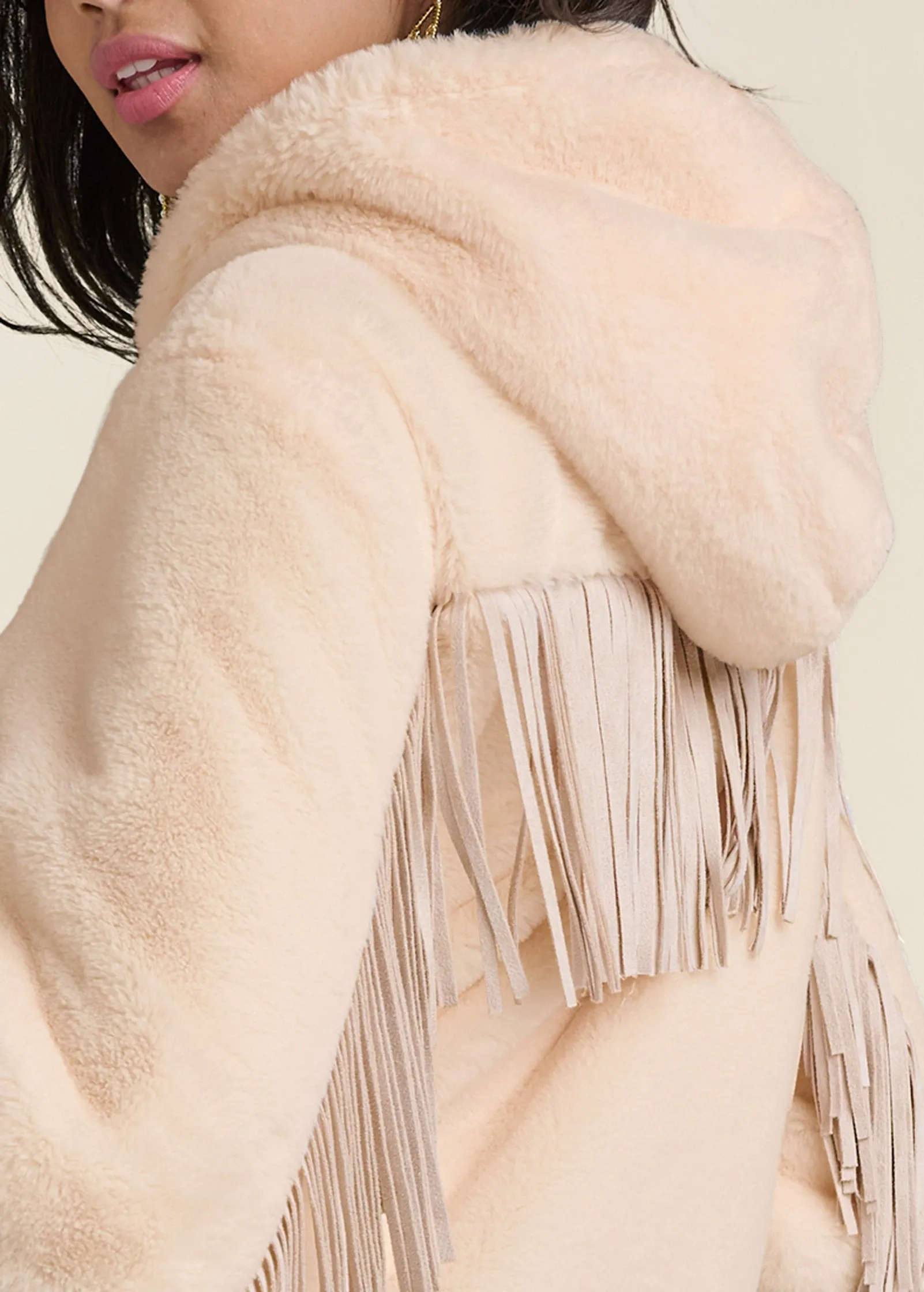 Faux Fur Bomber Jacket With Fringe Detail - White sold by VENUS product image thumbnail 5