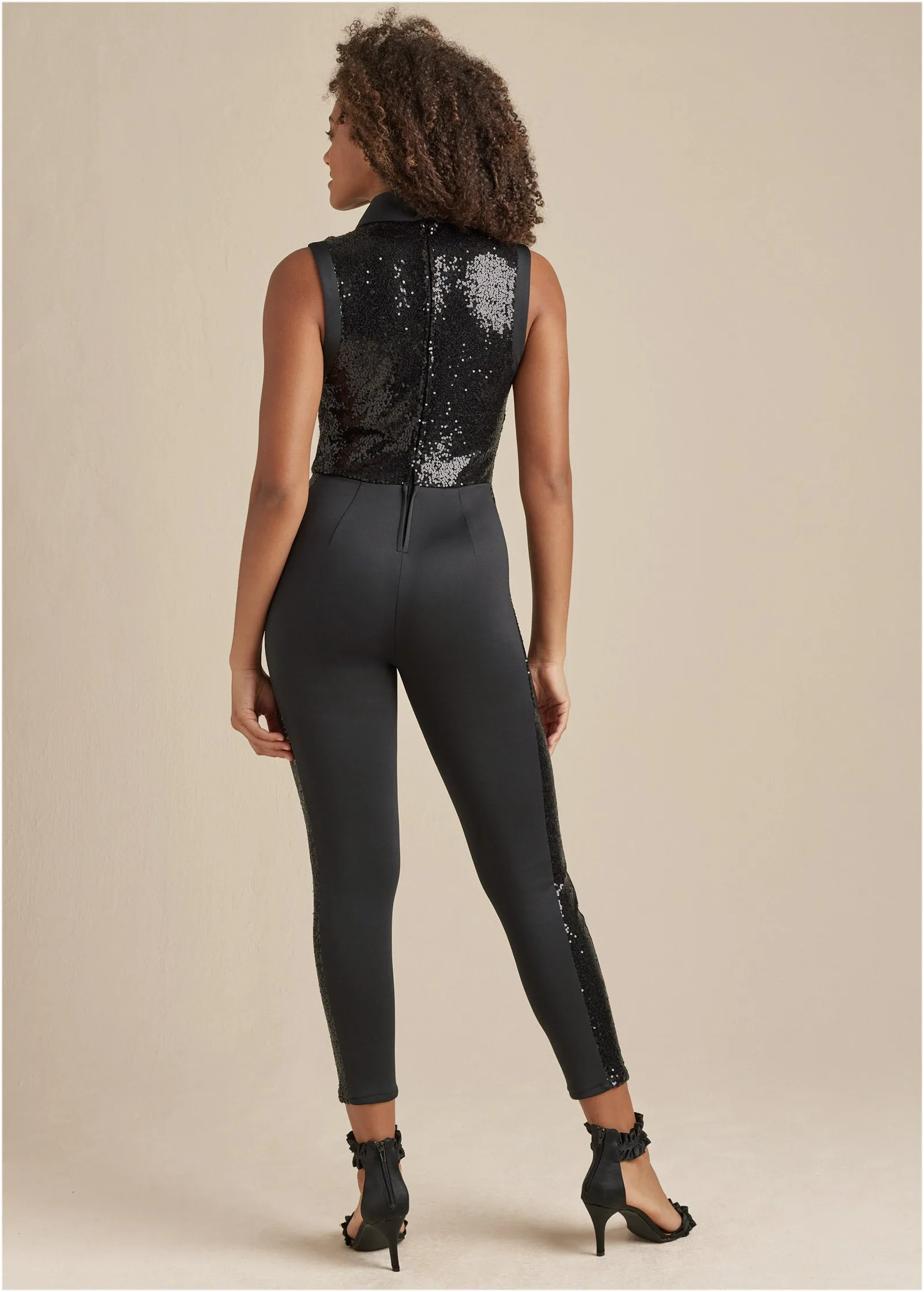 Sequin Tuxedo Jumpsuit - Black sold by VENUS product image thumbnail 2