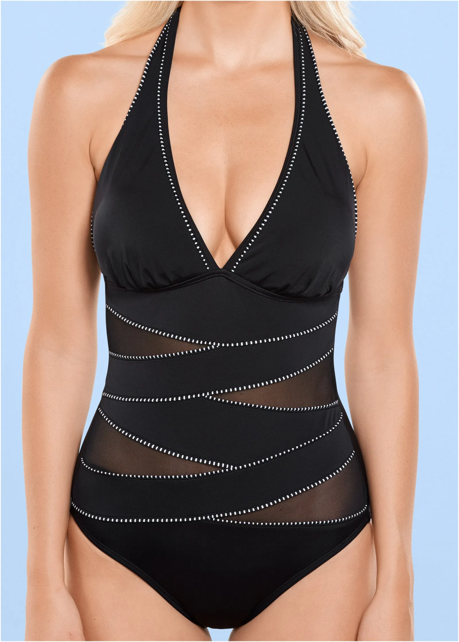 Peek-A-Boo Halter One-Piece - Black & White sold by VENUS product image thumbnail 3