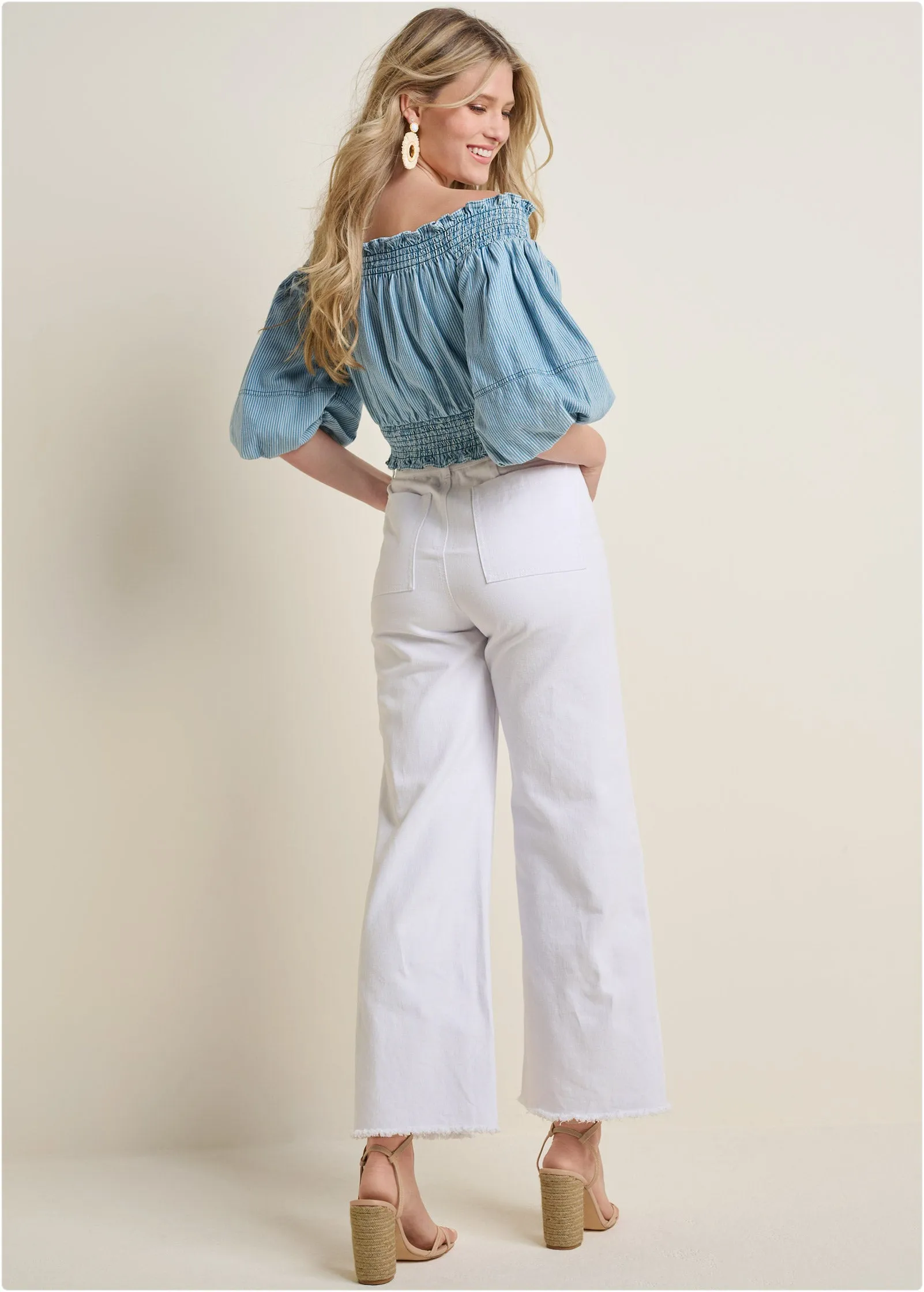 Off-The-Shoulder Cropped To - Blue & White sold by VENUS product image thumbnail 3