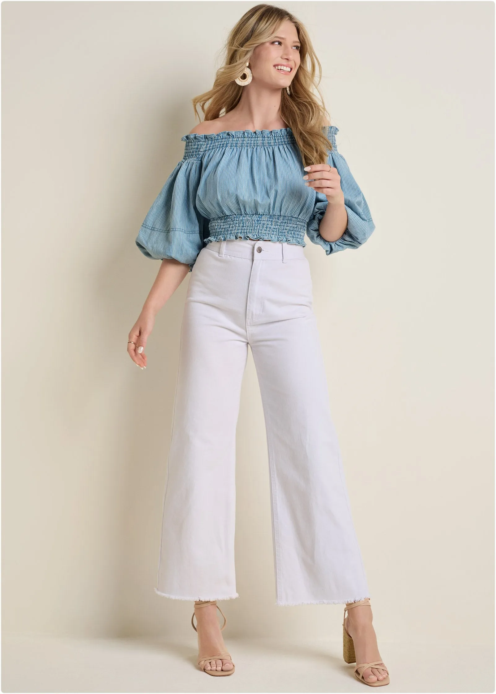 Off-The-Shoulder Cropped To - Blue & White sold by VENUS product image thumbnail 2