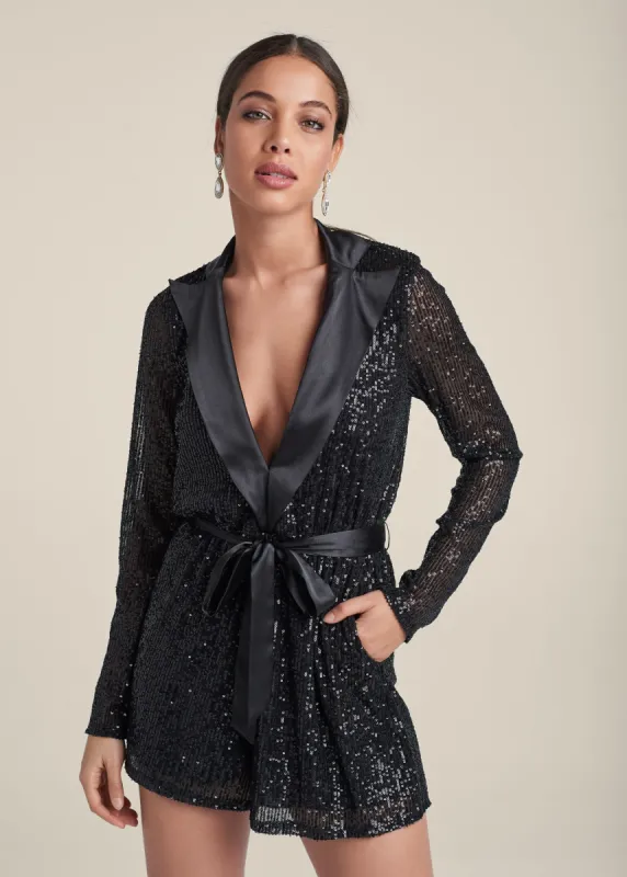 Sequin tuxedo romper - Black sold by VENUS