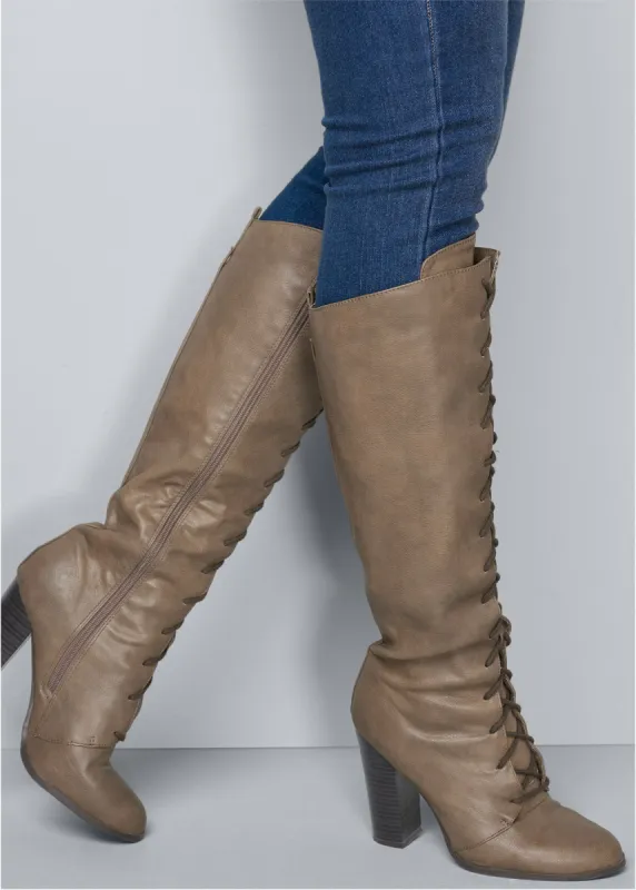 Lace-up tall boots - Taupe sold by VENUS