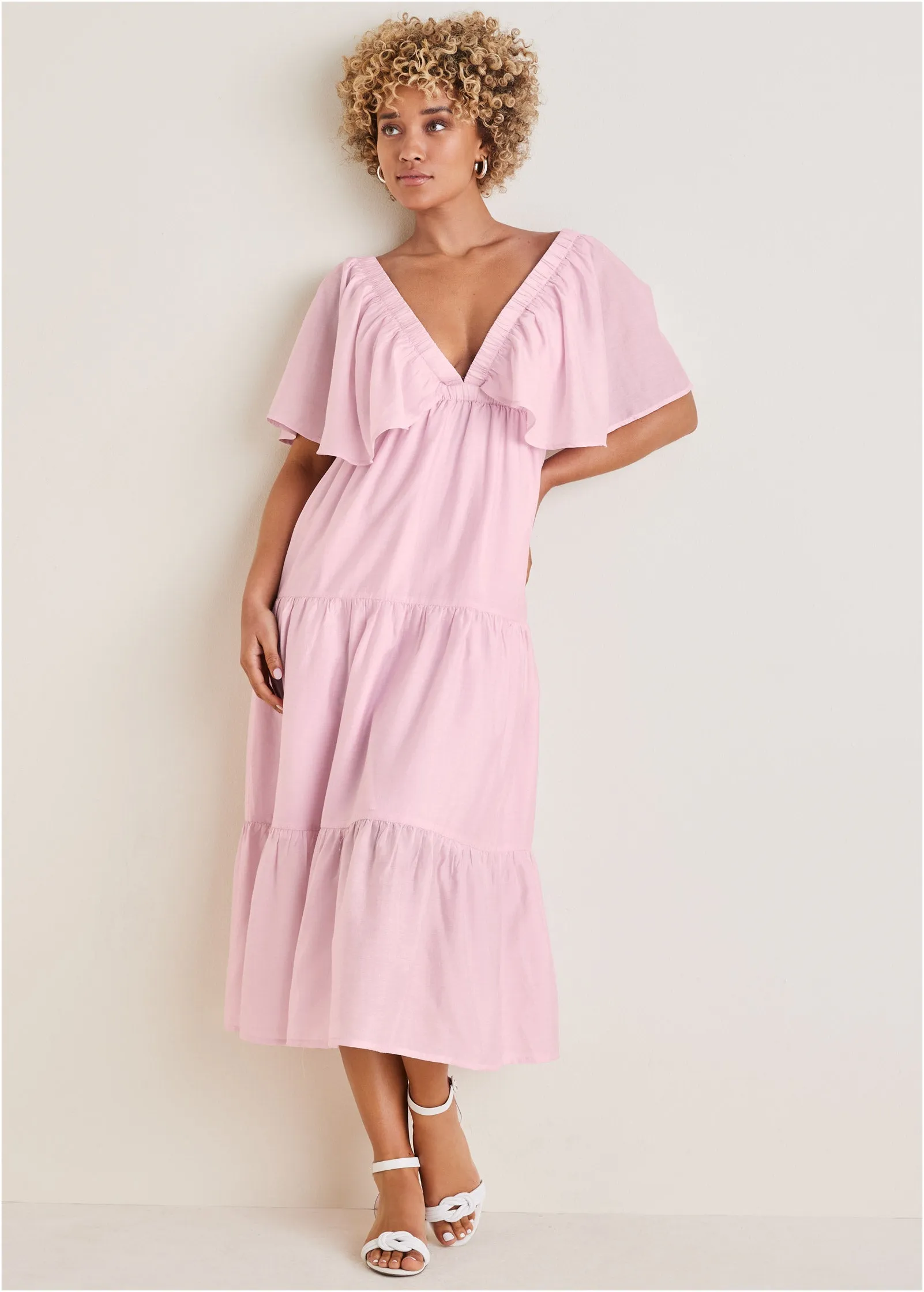 Crinkle Midi Dress - Lilac sold by VENUS