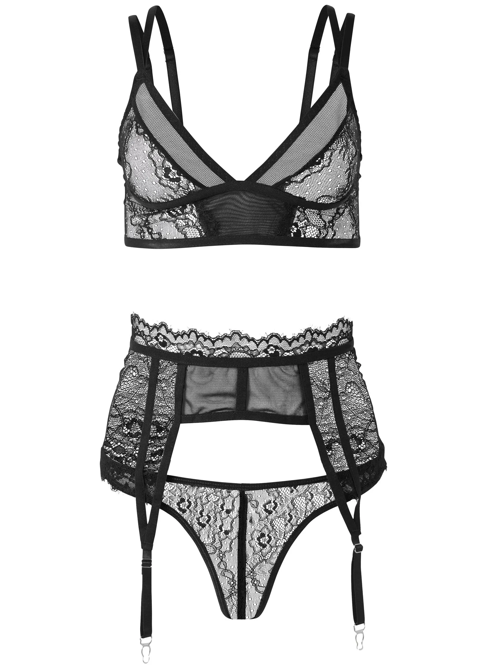 Lace And Mesh 3-Piece Set - Black sold by VENUS product image thumbnail 5