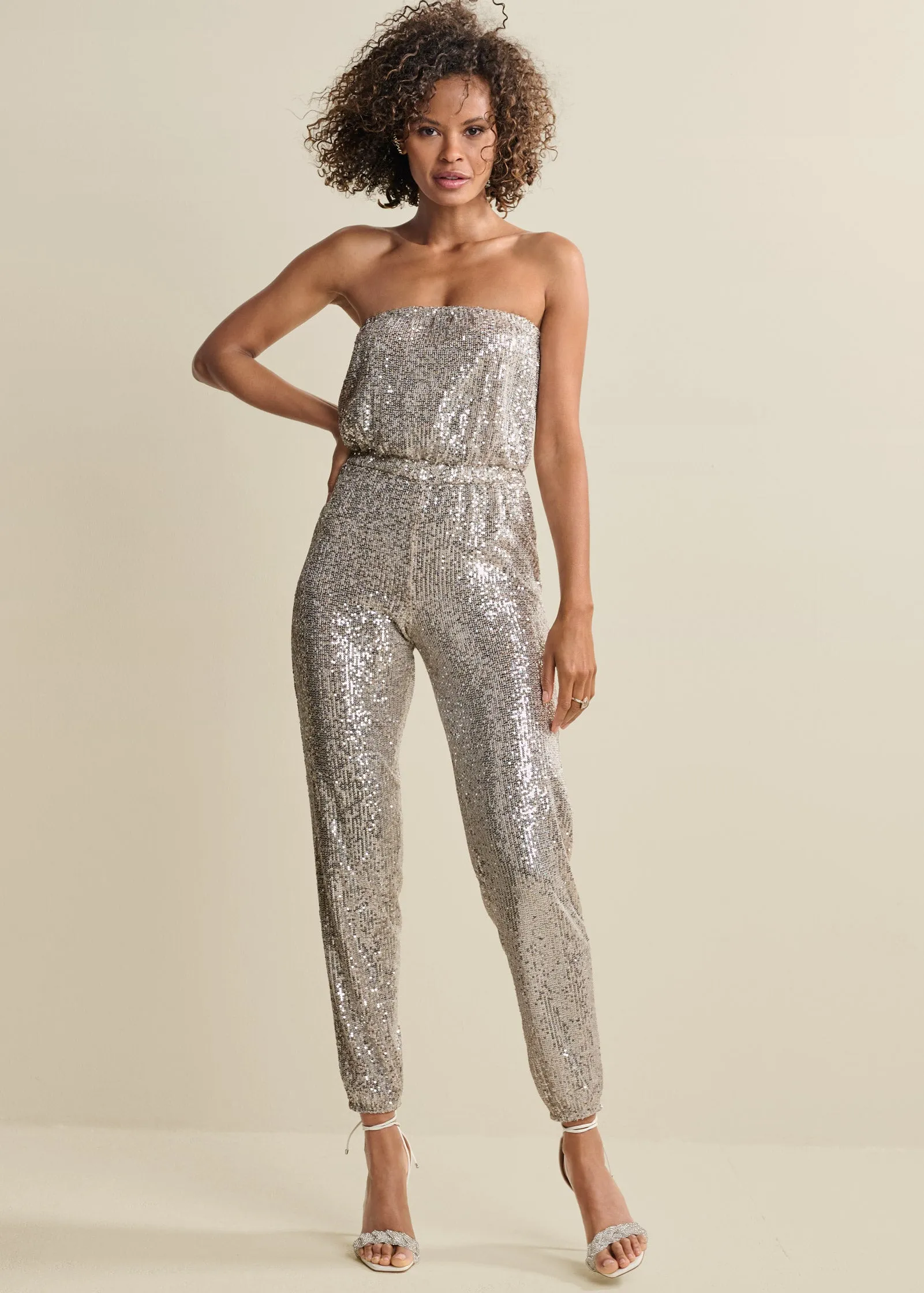 Strapless Sequin Jumpsuit - Champagne sold by VENUS