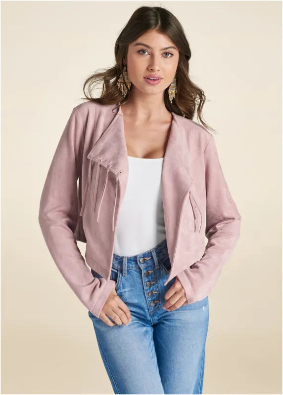 Faux Suede Waterfall Jacket - Pink sold by VENUS