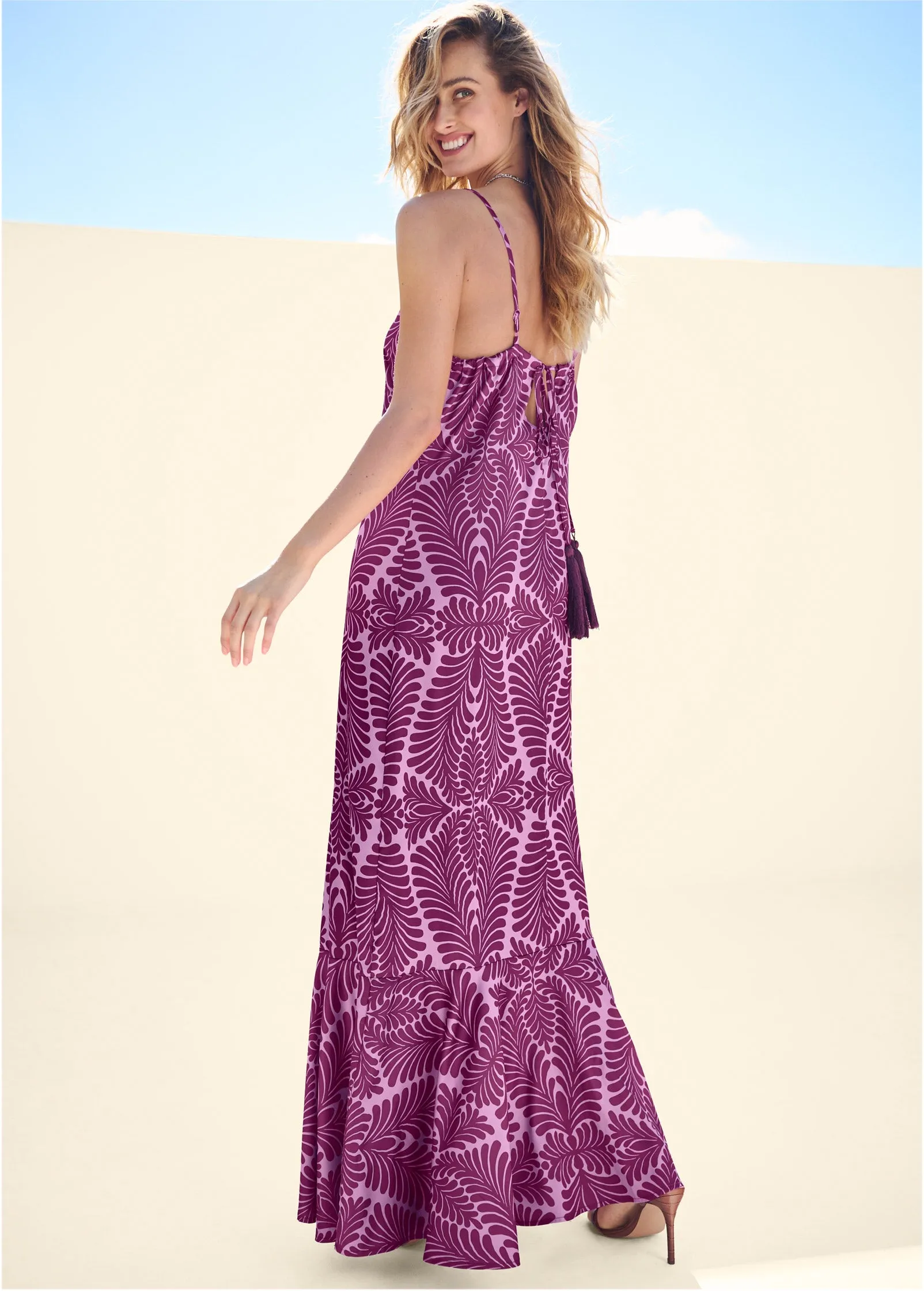 Tassel Tie-Back Maxi Dress - Purple Multi sold by VENUS product image thumbnail 2