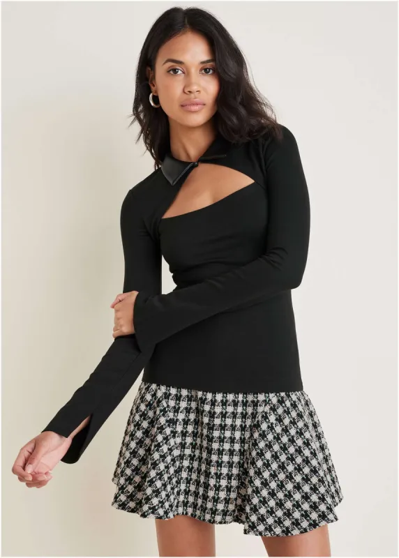 Collared Faux Leather Top - Black sold by VENUS