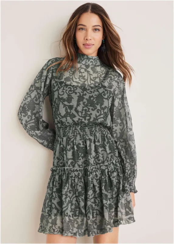 Sheer Ruffle Mini Dress - Menswear Floral sold by VENUS