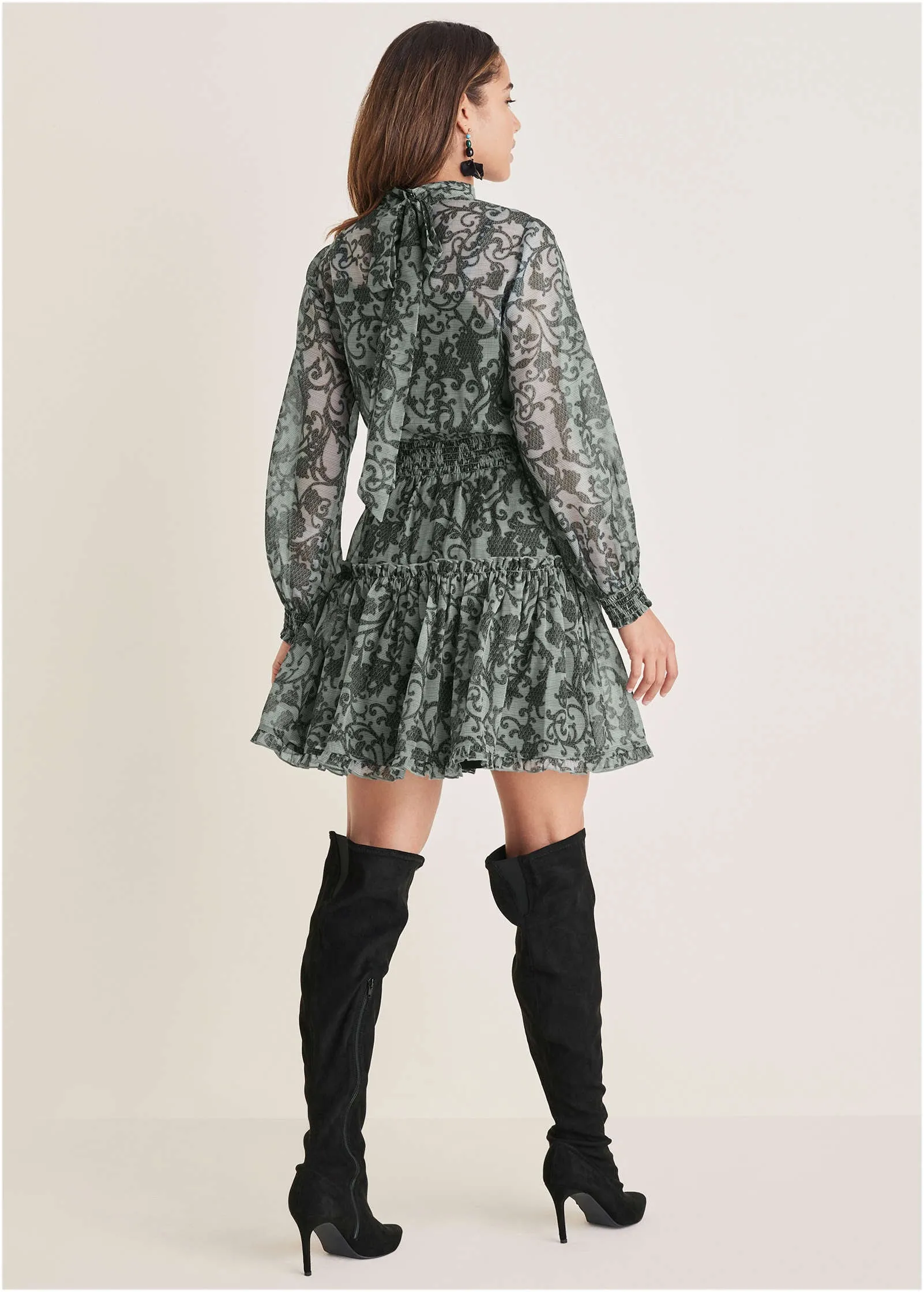 Sheer Ruffle Mini Dress - Menswear Floral sold by VENUS product image thumbnail 2