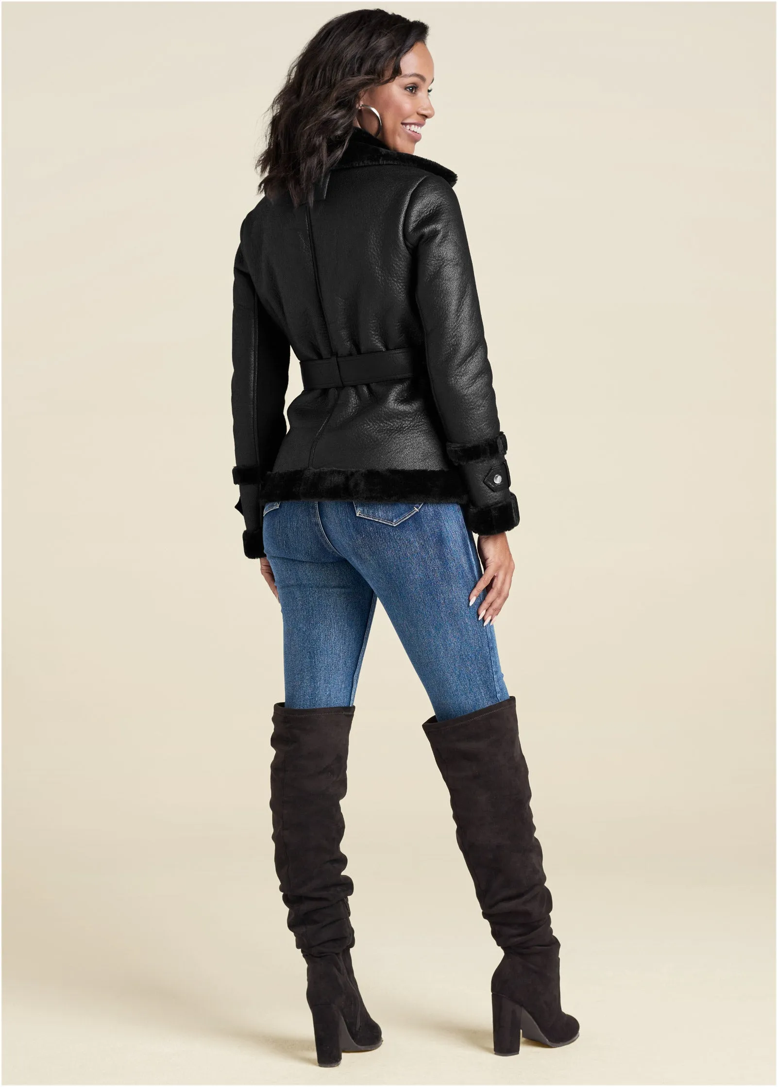 Faux-Leather & Fur Coat - Black sold by VENUS product image thumbnail 3