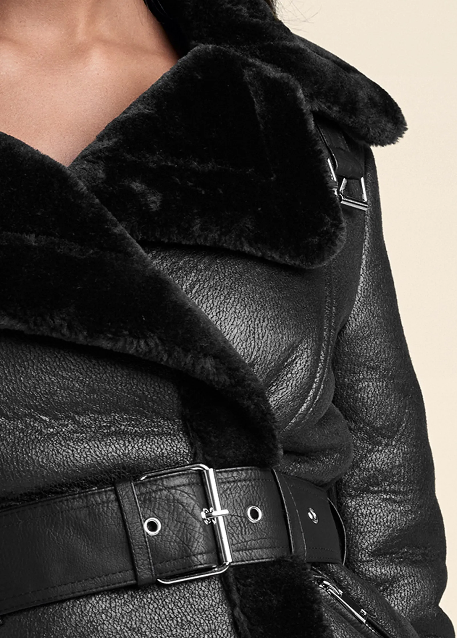 Faux-Leather & Fur Coat - Black sold by VENUS product image thumbnail 4