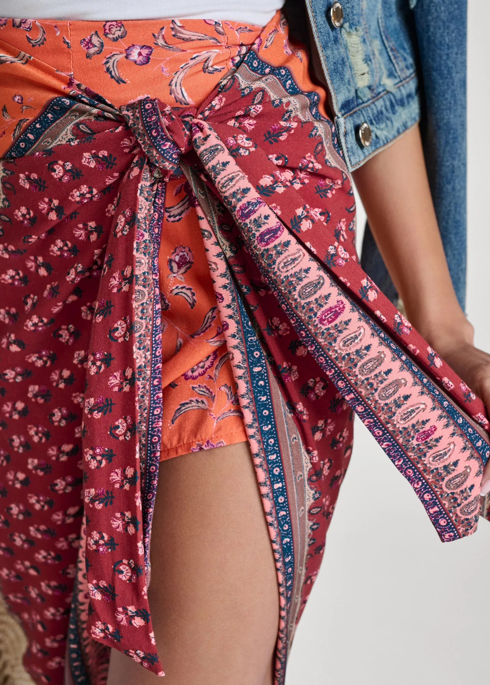 Paisley Print Wrap Skirt - Red Multi sold by VENUS product image thumbnail 4