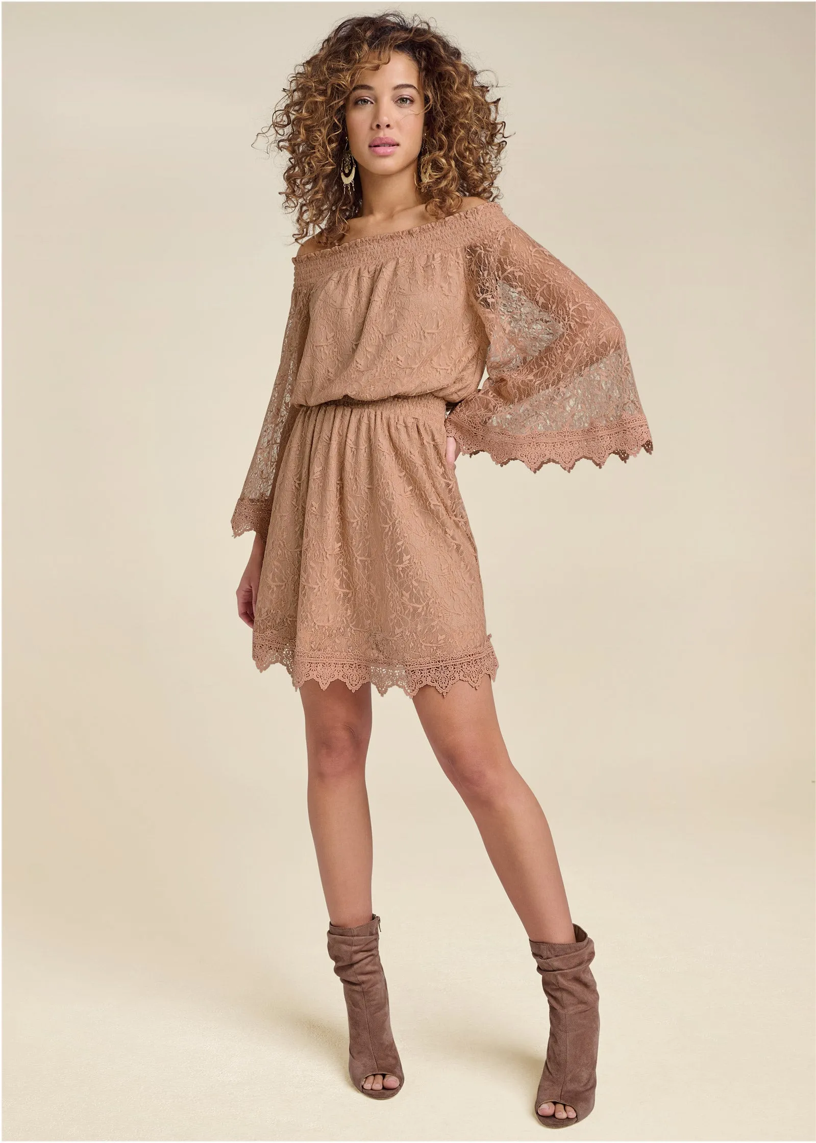 Off-The-Shoulder Lace Dress - Camel sold by VENUS product image thumbnail 2