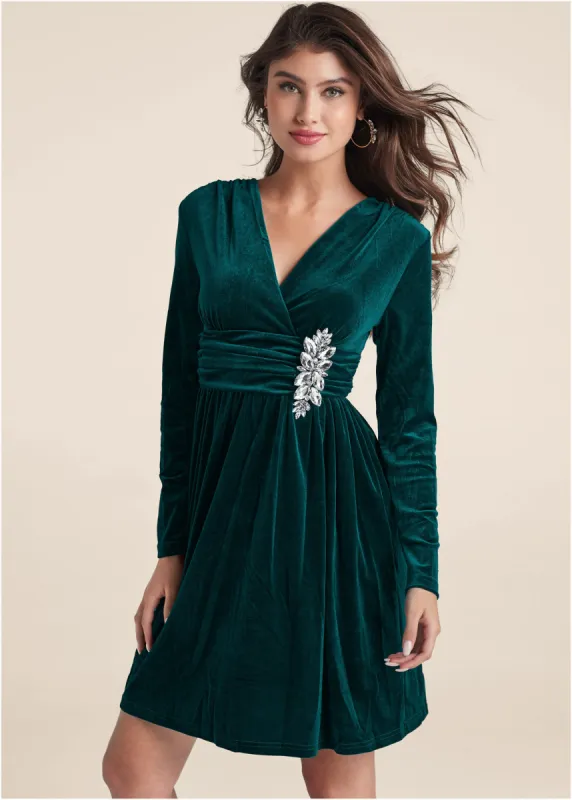 Embellished Velvet Dress - Green sold by VENUS