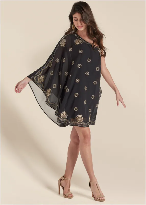 One-Shoulder Beaded Dress - Black & Gold sold by VENUS
