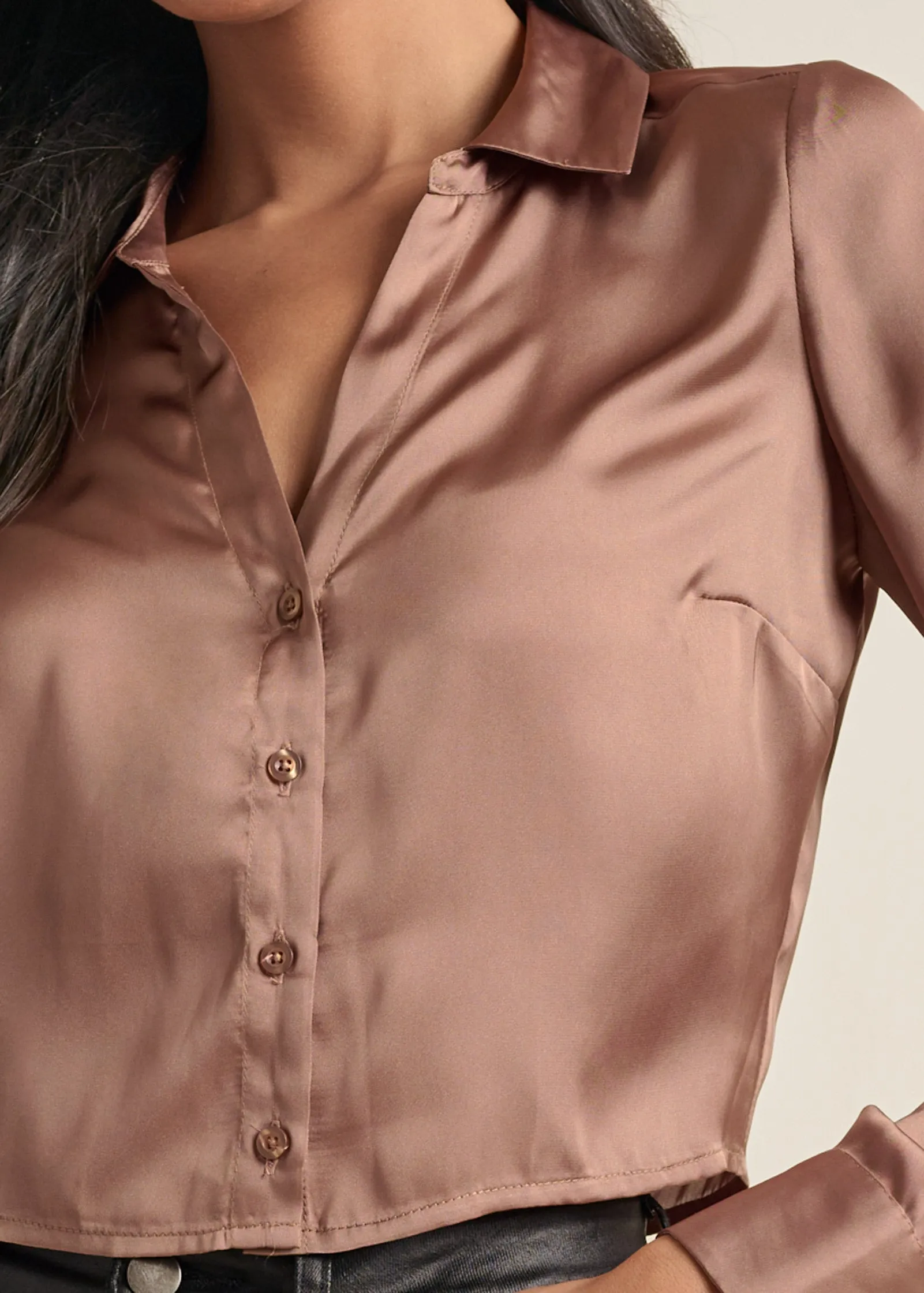 Satin Crop Blouse - Taupe sold by VENUS product image thumbnail 3