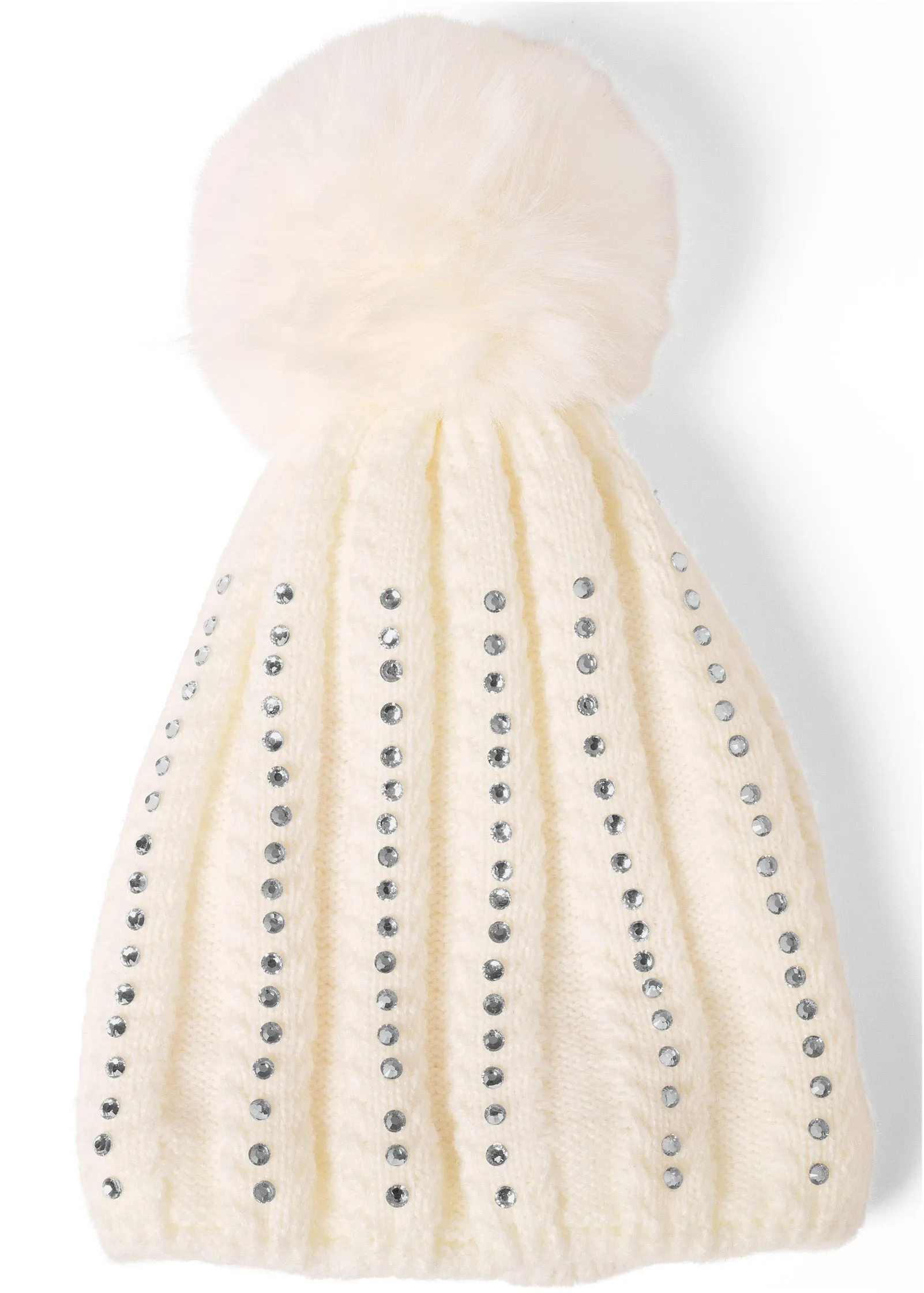 Rhinestone Stripe Beanie - White sold by VENUS
