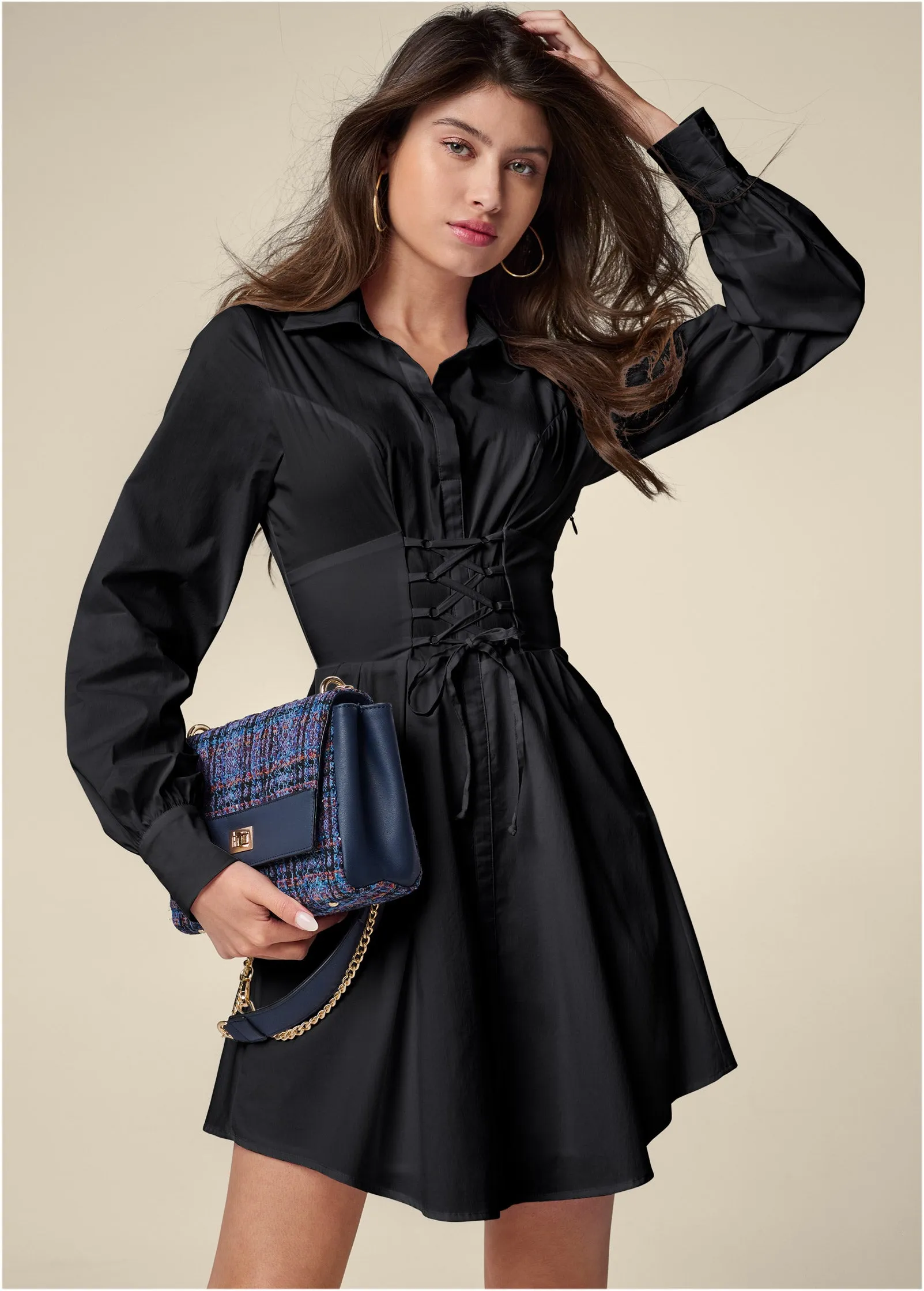 Corset Waist Shirt Dress - Black sold by VENUS