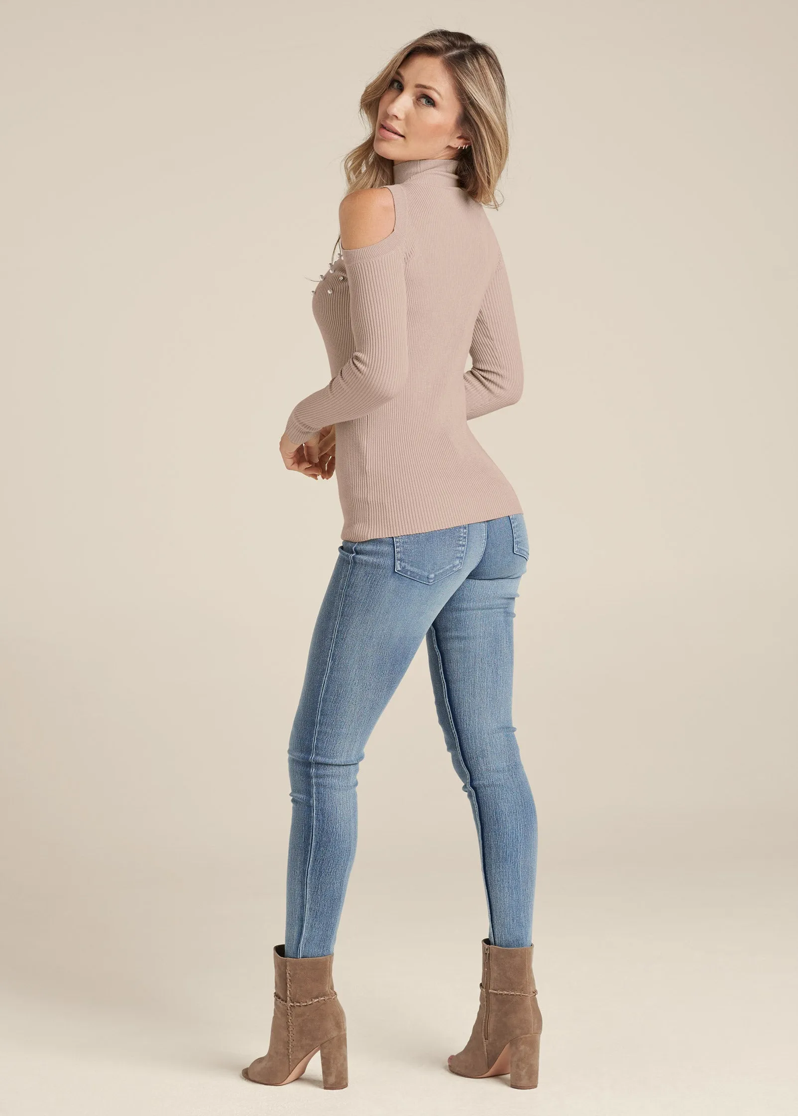 Pearl And Stone Embellished Sweater - Taupe sold by VENUS product image thumbnail 2