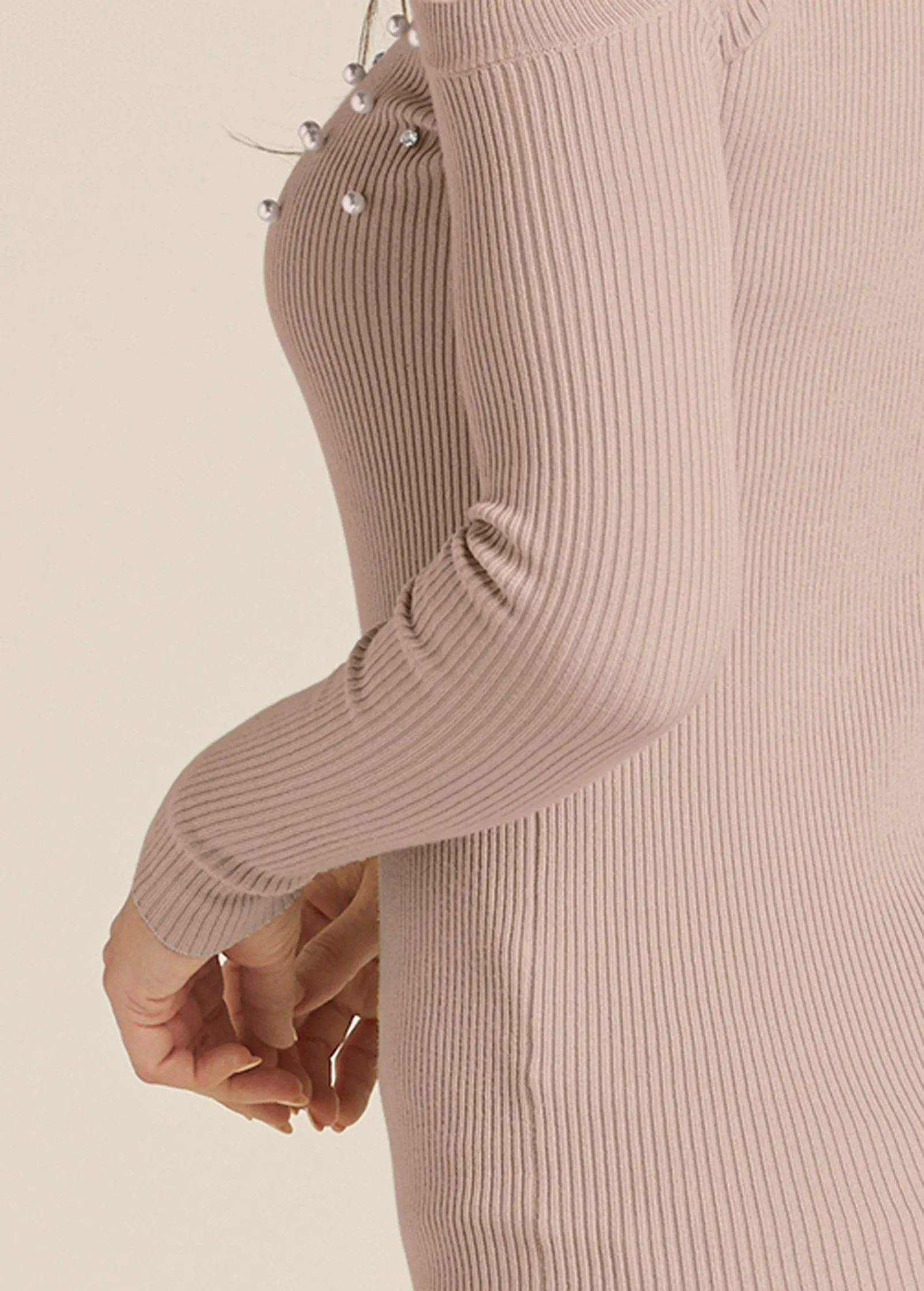 Pearl And Stone Embellished Sweater - Taupe sold by VENUS product image thumbnail 4