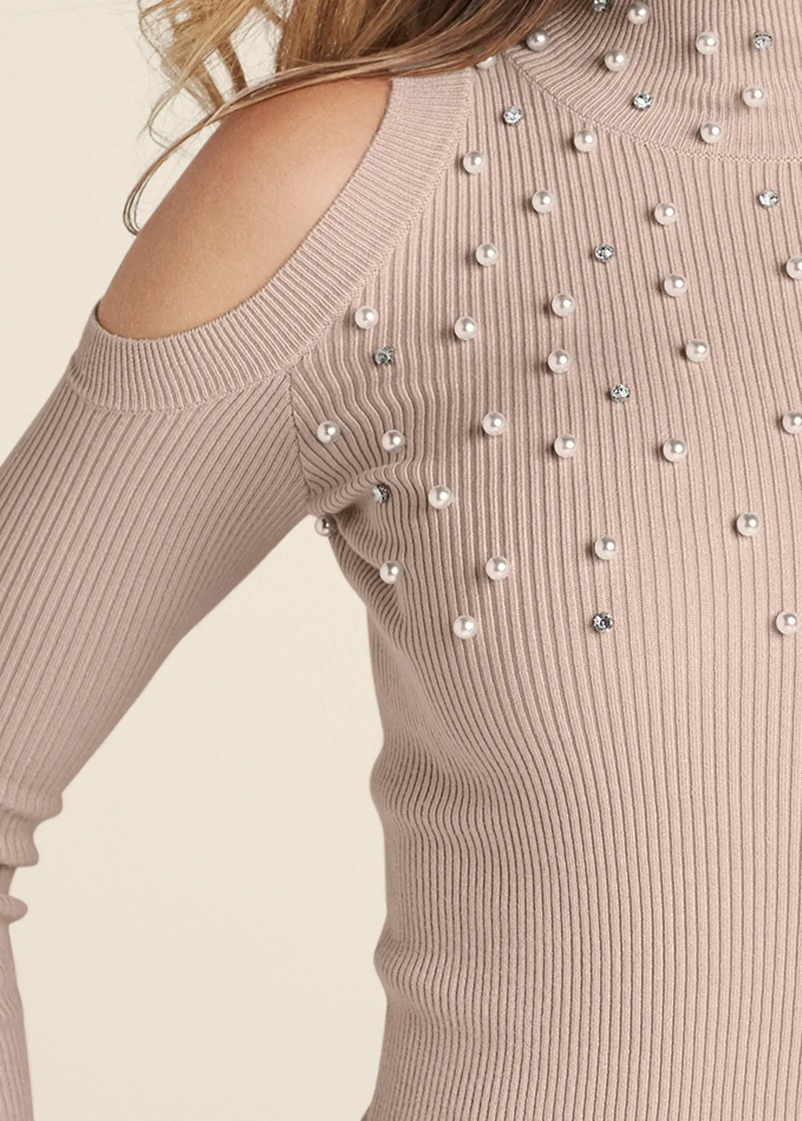Pearl And Stone Embellished Sweater - Taupe sold by VENUS product image thumbnail 3