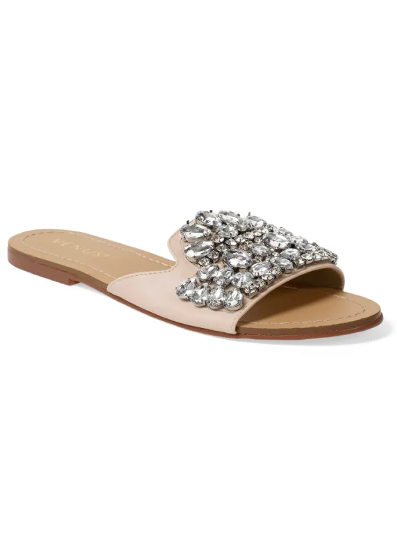 Rhinestone Slide Sandals - Blush made by VENUS