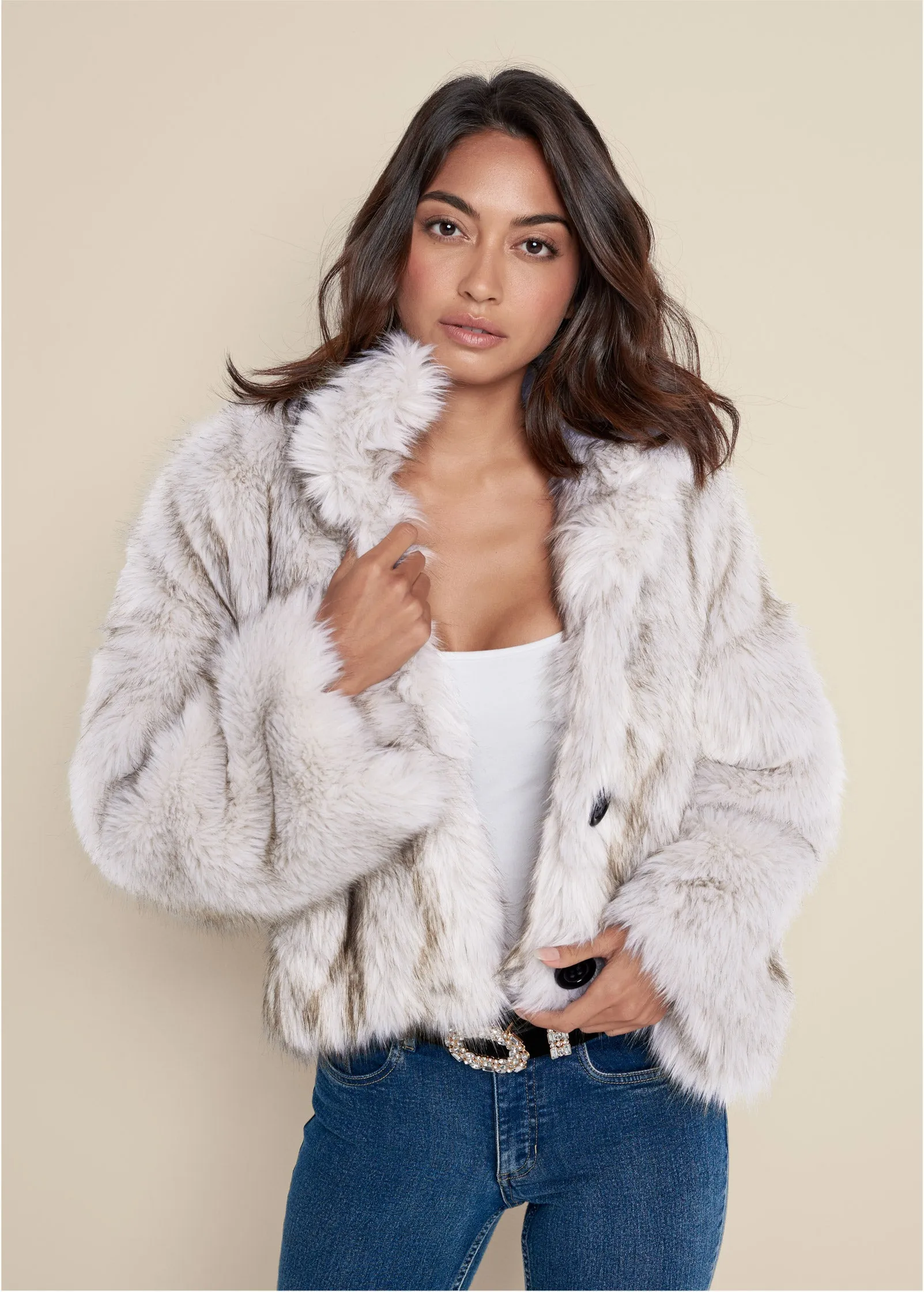 Faux-Fur Button Coat - White sold by VENUS