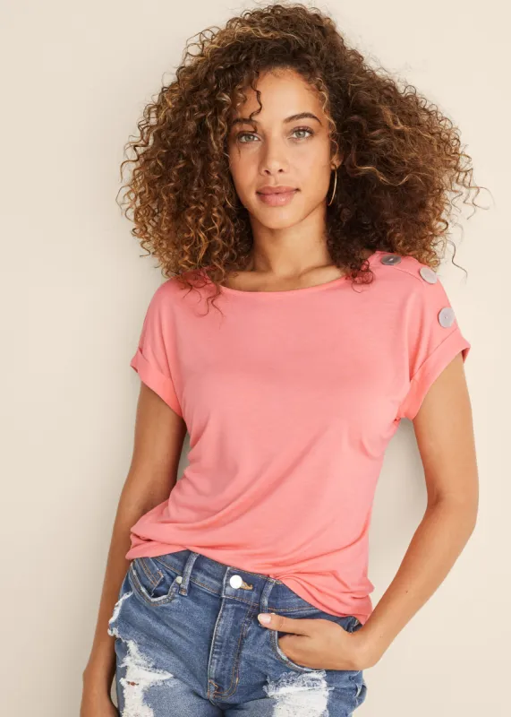 Button Detail Top - Peach sold by VENUS