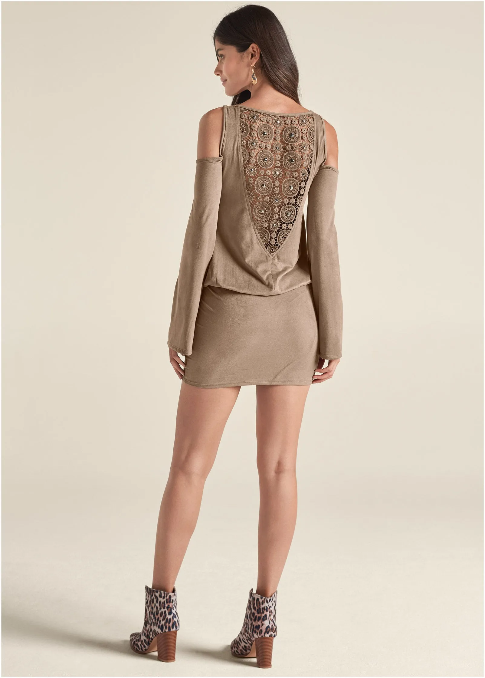 Faux-Suede Back Detail Dress - Tan sold by VENUS product image thumbnail 2