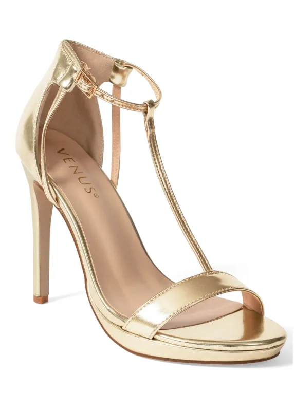 T-Strap Heels - Gold sold by VENUS