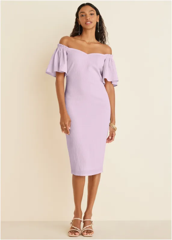 Fluted Satin Midi Dress - Lilac sold by VENUS