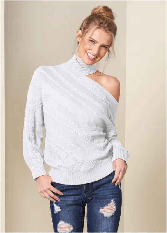 One-Shoulder Turtleneck Sweater - White sold by VENUS